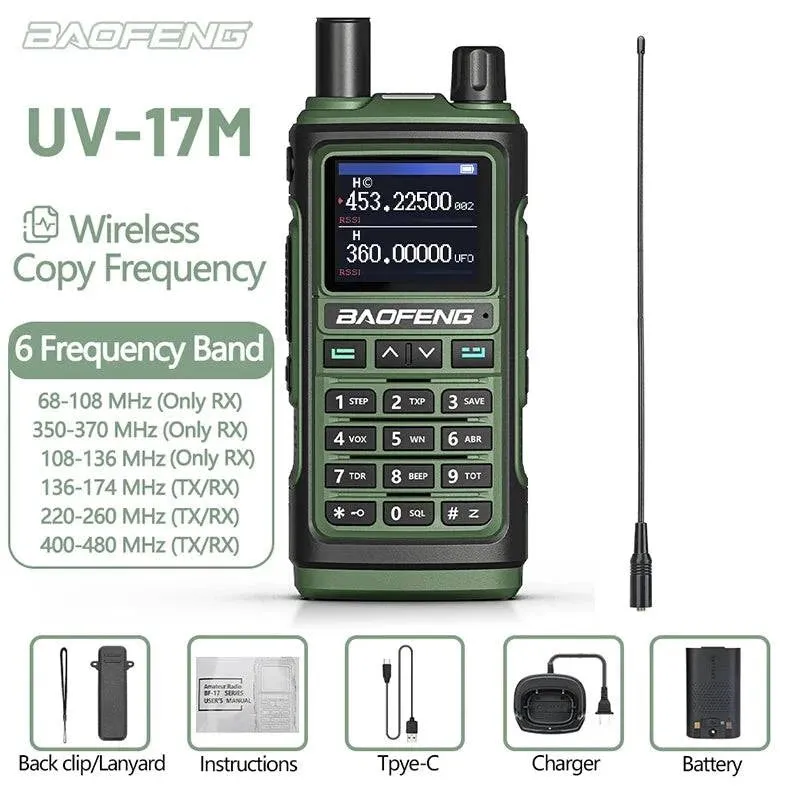 Baofeng UV-17M Full Air Band Walkie Talkie Multi-band Wireless Copy Frequency Type-C Long Range UV 5R 17 Pro Ham Two Way Radio