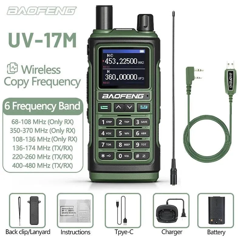 Baofeng UV-17M Full Air Band Walkie Talkie Multi-band Wireless Copy Frequency Type-C Long Range UV 5R 17 Pro Ham Two Way Radio