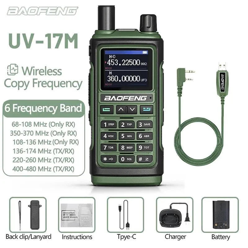 Baofeng UV-17M Full Air Band Walkie Talkie Multi-band Wireless Copy Frequency Type-C Long Range UV 5R 17 Pro Ham Two Way Radio