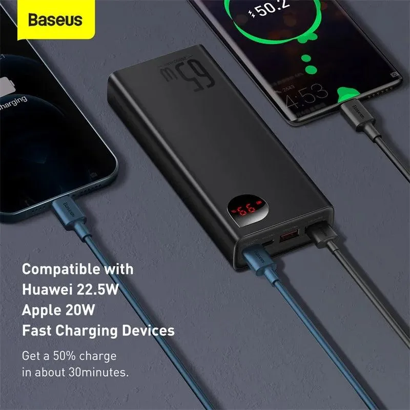 Baseus 20000mAh 65W Fast Charging Power Bank - Portable External Battery with PD & QC 3.0 for Mobile Devices