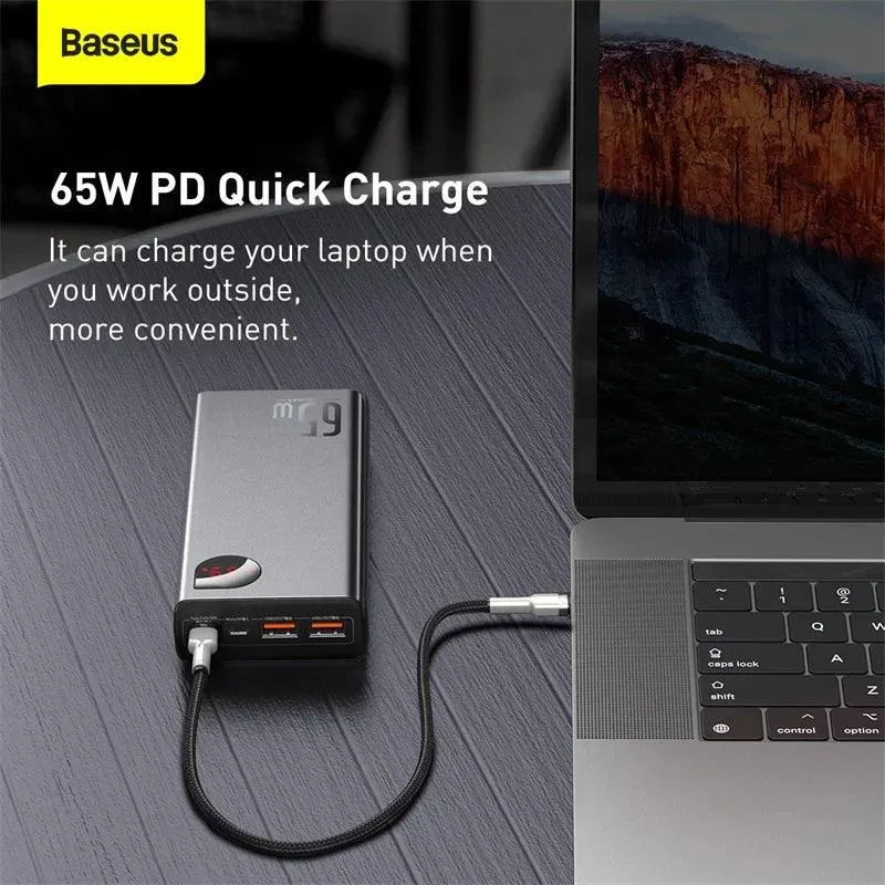 Baseus 20000mAh 65W Fast Charging Power Bank - Portable External Battery with PD & QC 3.0 for Mobile Devices