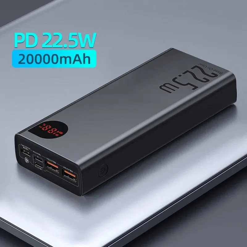 Baseus 20000mAh 65W Fast Charging Power Bank - Portable External Battery with PD & QC 3.0 for Mobile Devices