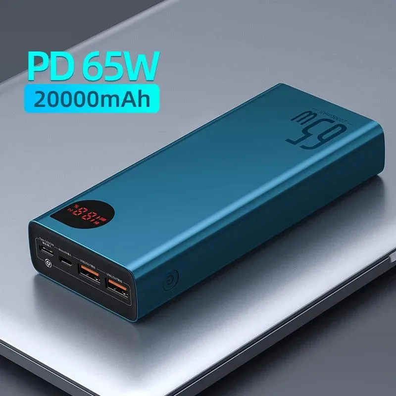 Baseus 20000mAh 65W Fast Charging Power Bank - Portable External Battery with PD & QC 3.0 for Mobile Devices