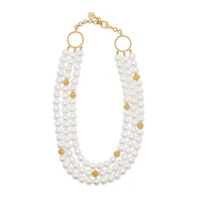 Berry & Bead Triple Strand Necklace, 18" 2'' - Pearl