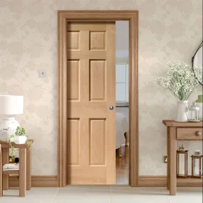 Bespoke Colonial Oak 6 Panel Single Pocket Door - No Raised Mouldings