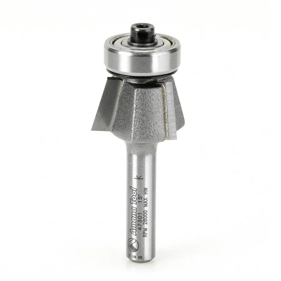 Bevel Trim Router Bit | 15°x 51⁄64 Dia x 7⁄16 x 1⁄4"Shank with BB 3 Flute | 47301 | 738685873014