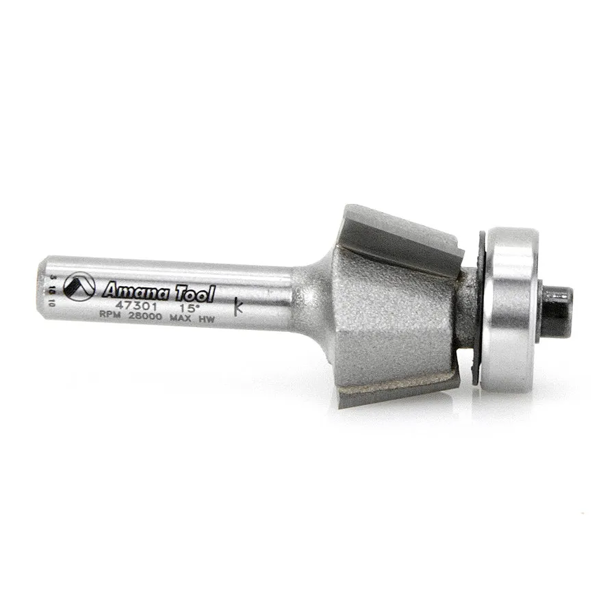 Bevel Trim Router Bit | 15°x 51⁄64 Dia x 7⁄16 x 1⁄4"Shank with BB 3 Flute | 47301 | 738685873014