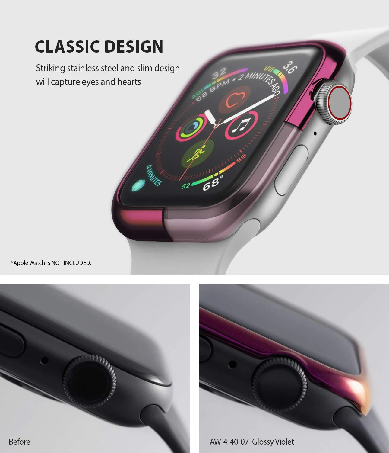 Bezel Styling for Apple Watch 40mm for Series 4 (2018) (AW4-40-07) -  [Stainless Steel] Glossy Violet