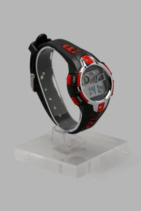 Black And Red Digital Multifunctional Sports Watch