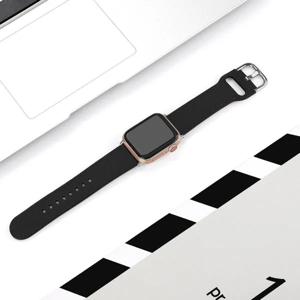 Black Genuine Leather Apple Watch Band 黑色真皮Apple 錶帶 KCWATCH1193