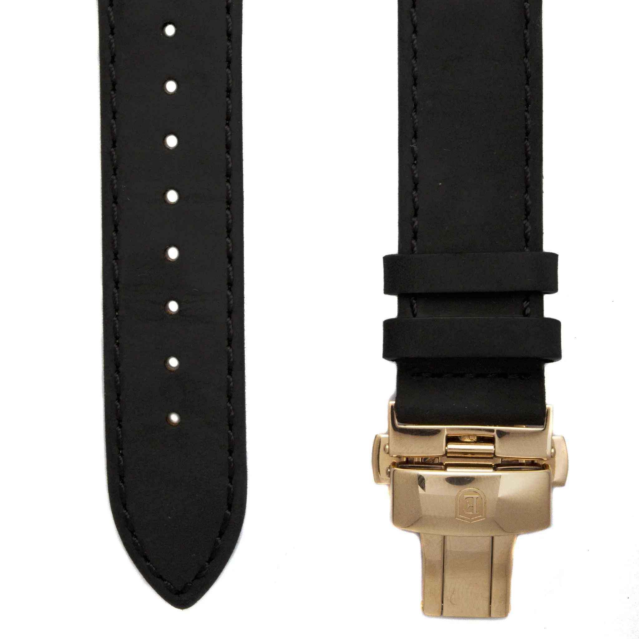 Black Italian Crazy Horse Leather Strap with Rose Gold Clasp