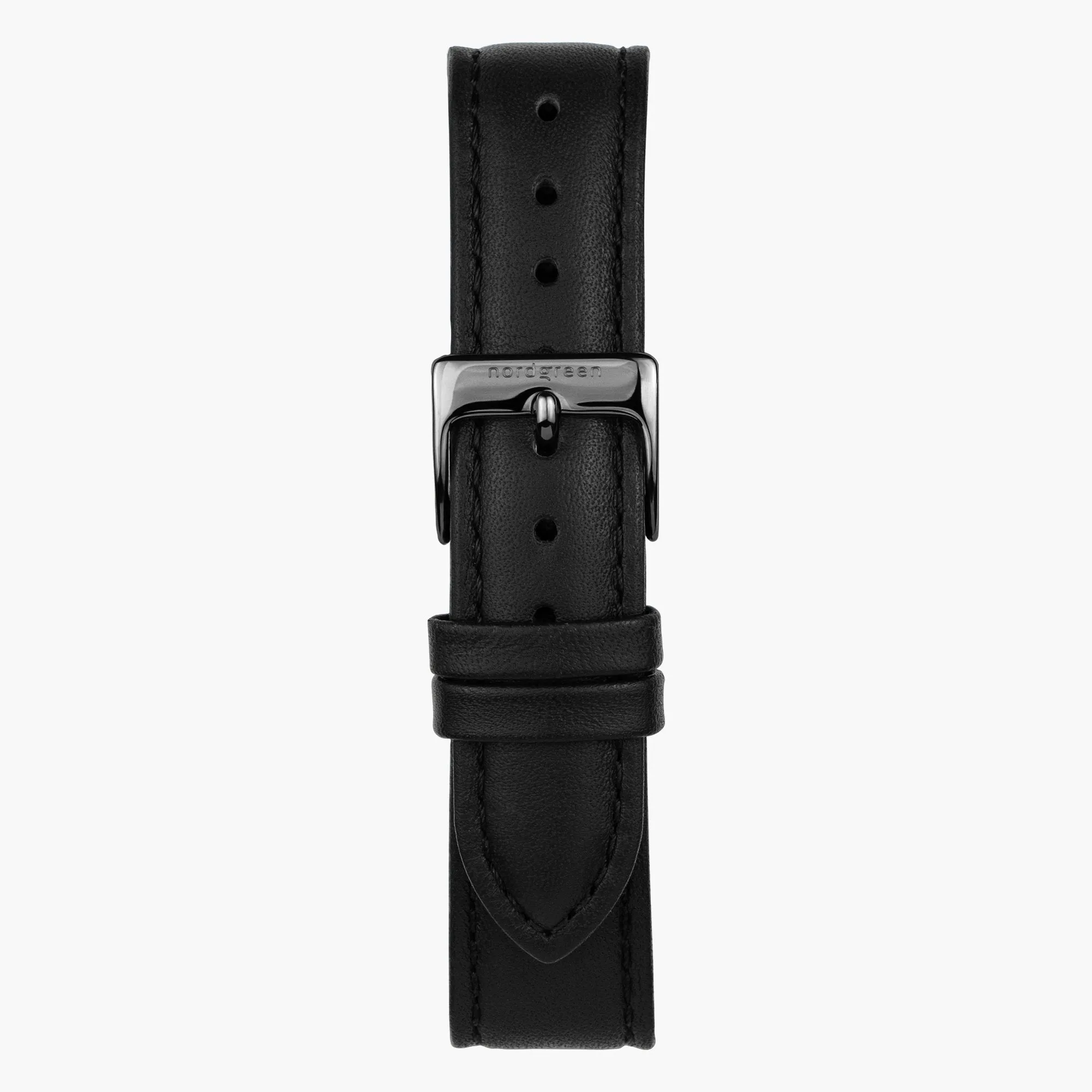 Black Leather Watch Strap - Gun Metal - 36mm