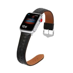 Black Leather Woven Apple Watch Band 黑色真皮編織 Apple 錶帶 KCWATCH1205