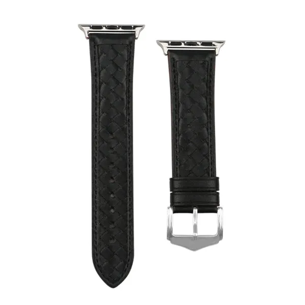 Black Leather Woven Apple Watch Band 黑色真皮編織 Apple 錶帶 KCWATCH1205