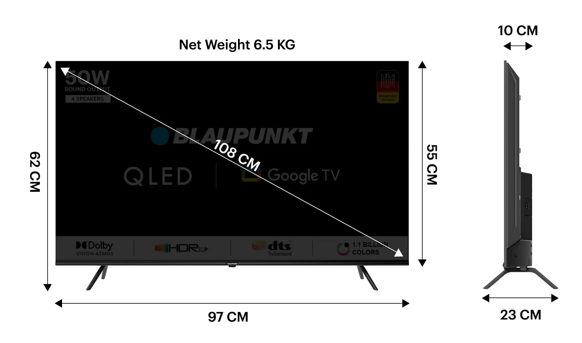 Blaupunkt 108 cm (43 inches) Quantam Dot Series 4K Ultra HD QLED Google TV 43QD7050 (Black)