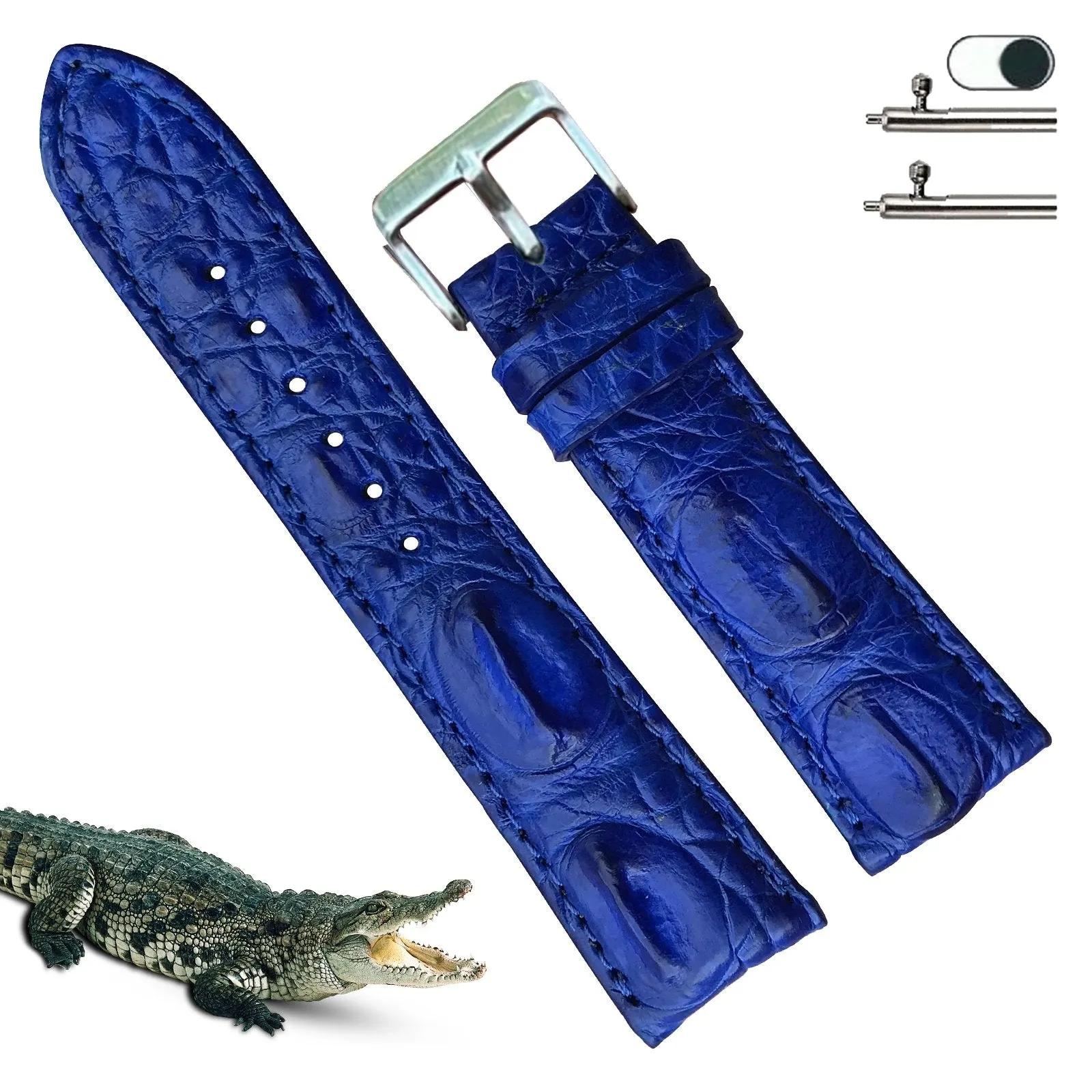 Blue Alligator Leather Watch Band For Men | Premium Crocodile Quick Release Replacement Wristwatch Strap | DH-40