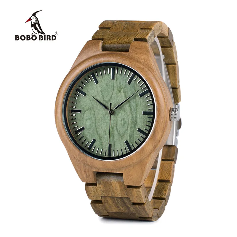 BOBO BIRD WG19 Men Luxury Brand Green Sandal Wood Watches Full Wooden Quartz Watch Handmade Wristwatches Carton Box OEM relogio