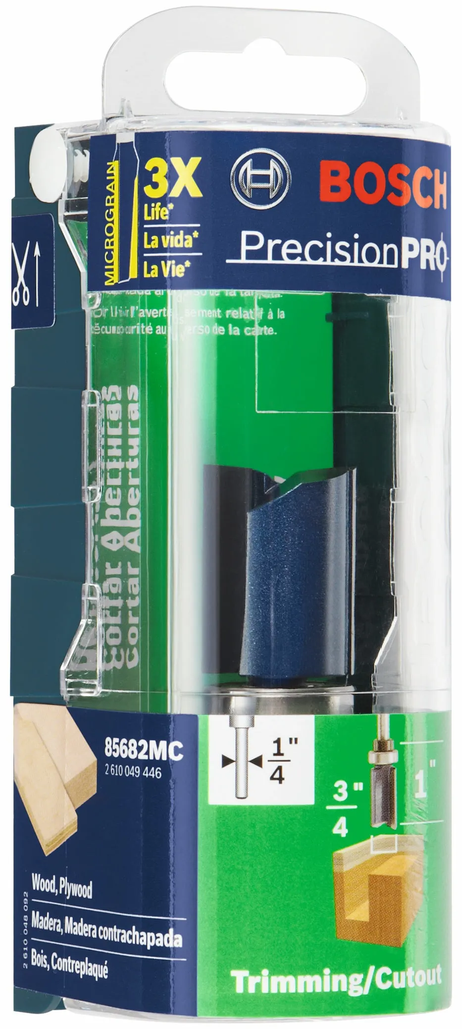 BOSCH 85682MC 3/4 In. x 1 In. Carbide-Tipped Double-Flute Top-Bearing Straight Trim Router Bit