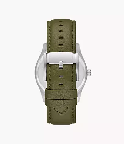 BQ2663-Fossil Sullivan Solar-Powered Green Leather Watch For Men