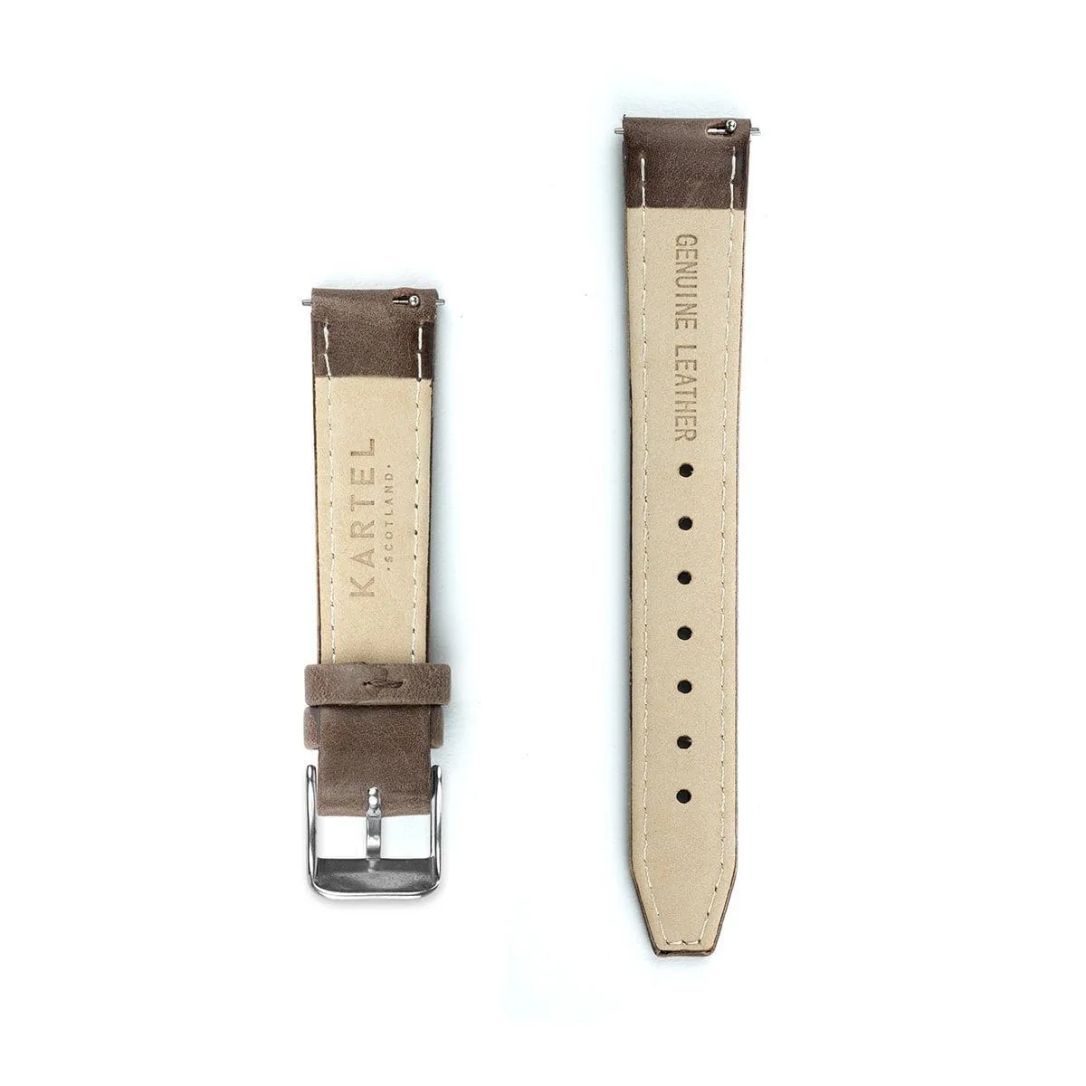 Brown Stitched Leather Watch Strap - 16mm Width