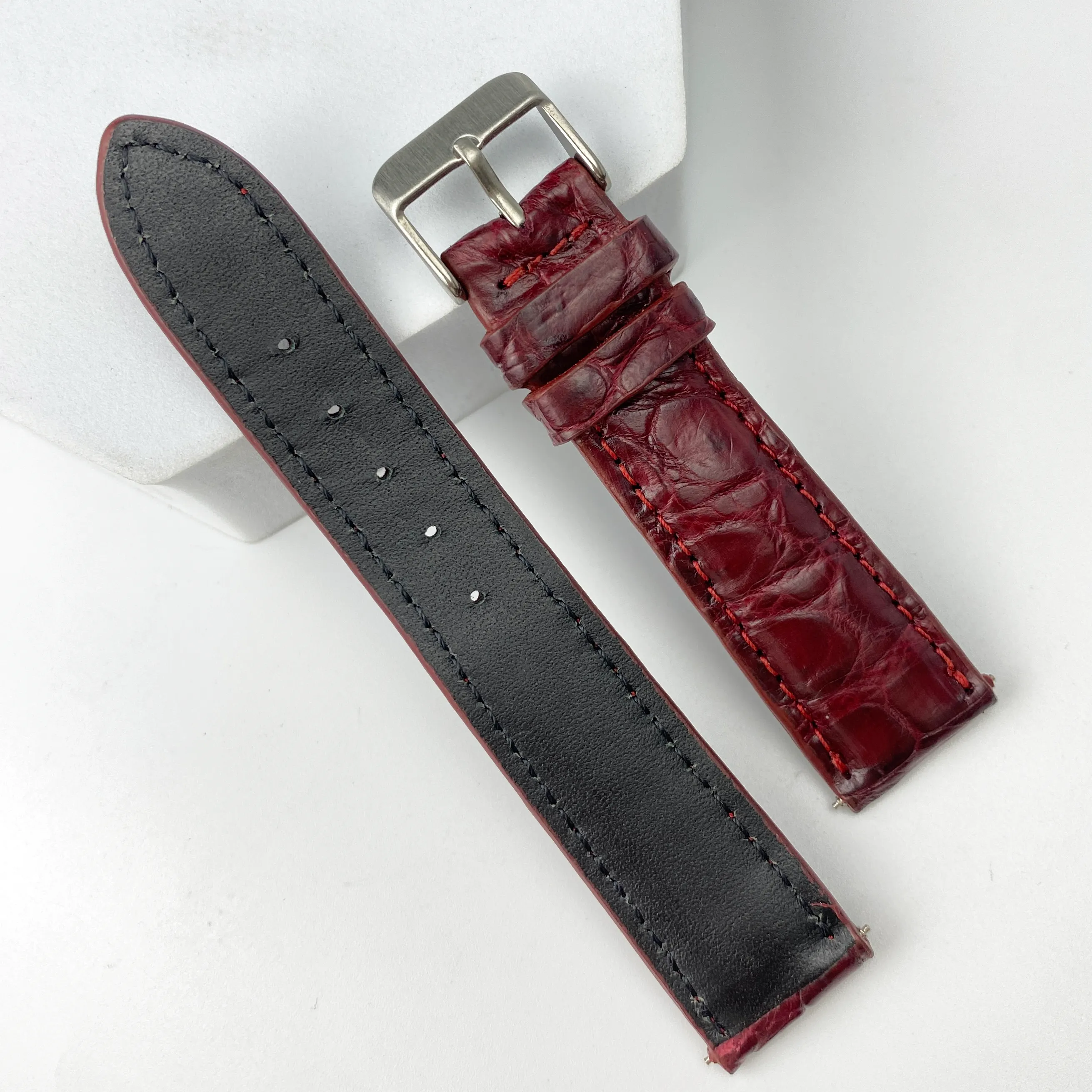 Burgundy Alligator Leather Watch Band | Crocodile Replacement Strap | DH-55