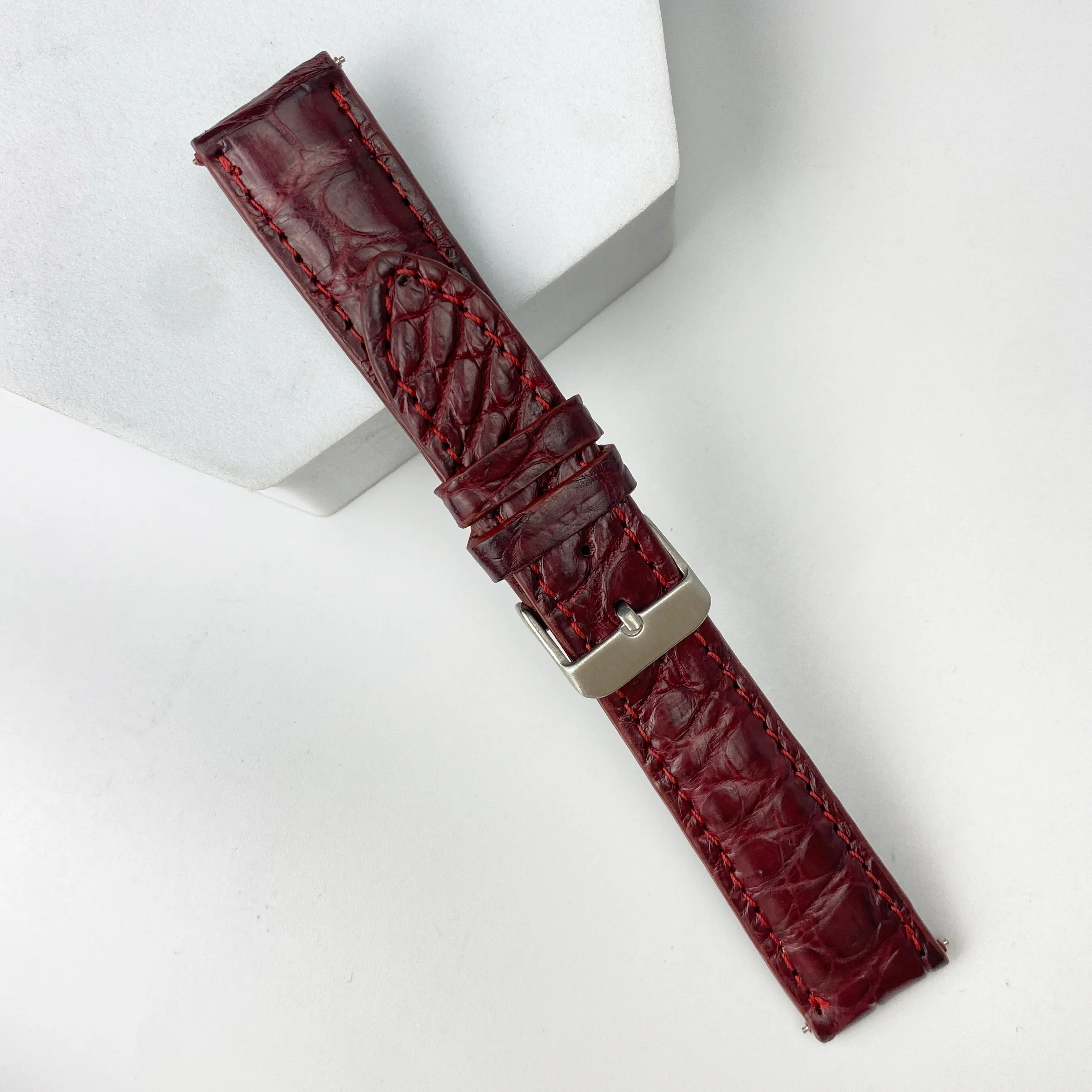 Burgundy Alligator Leather Watch Band | Crocodile Replacement Strap | DH-55