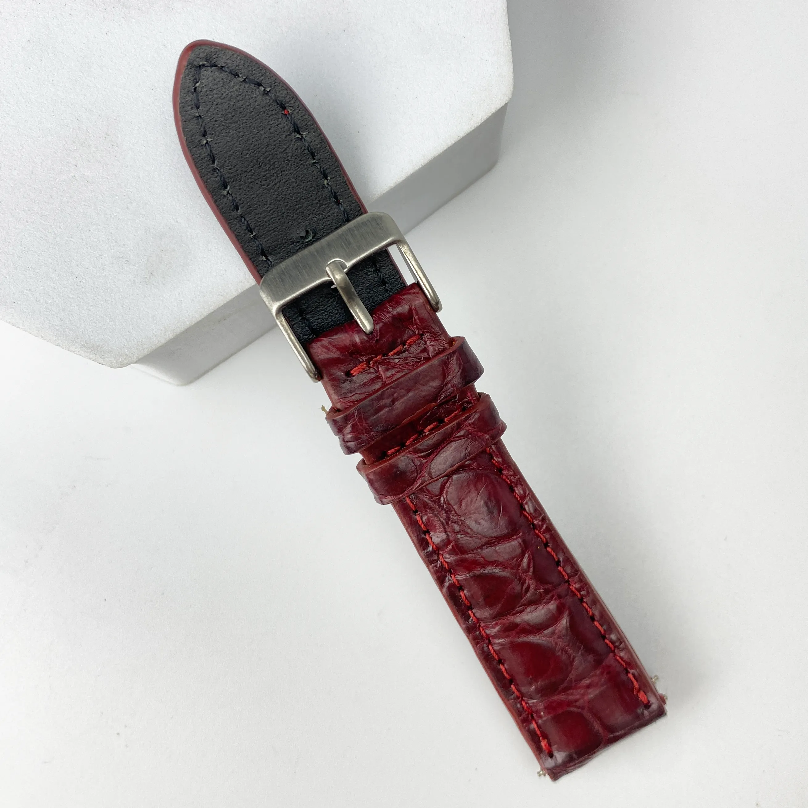 Burgundy Alligator Leather Watch Band | Crocodile Replacement Strap | DH-55