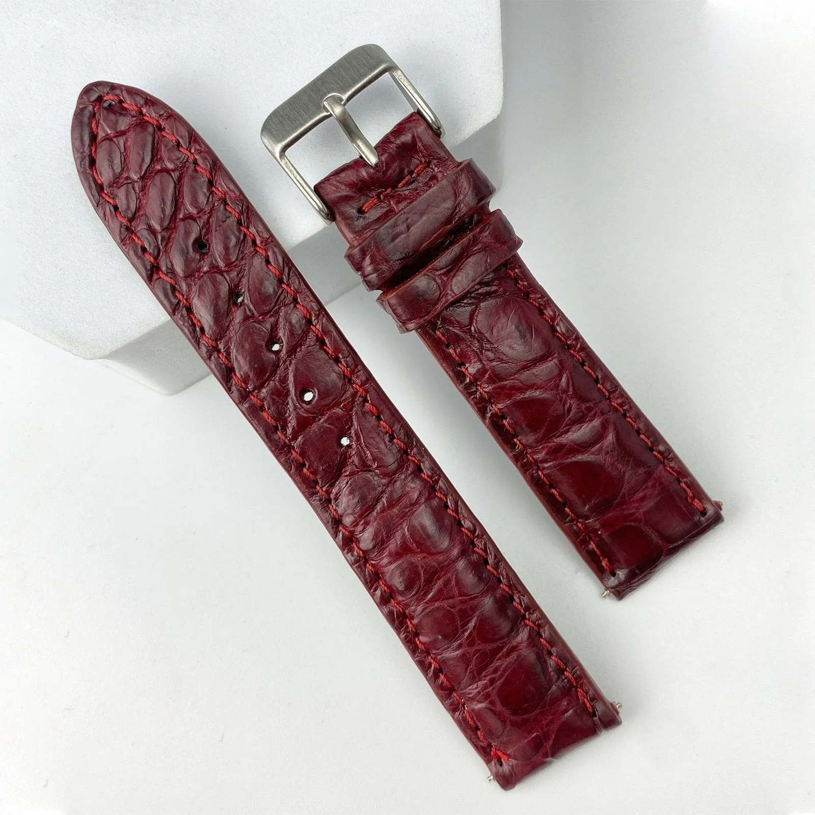 Burgundy Alligator Leather Watch Band | Crocodile Replacement Strap | DH-55