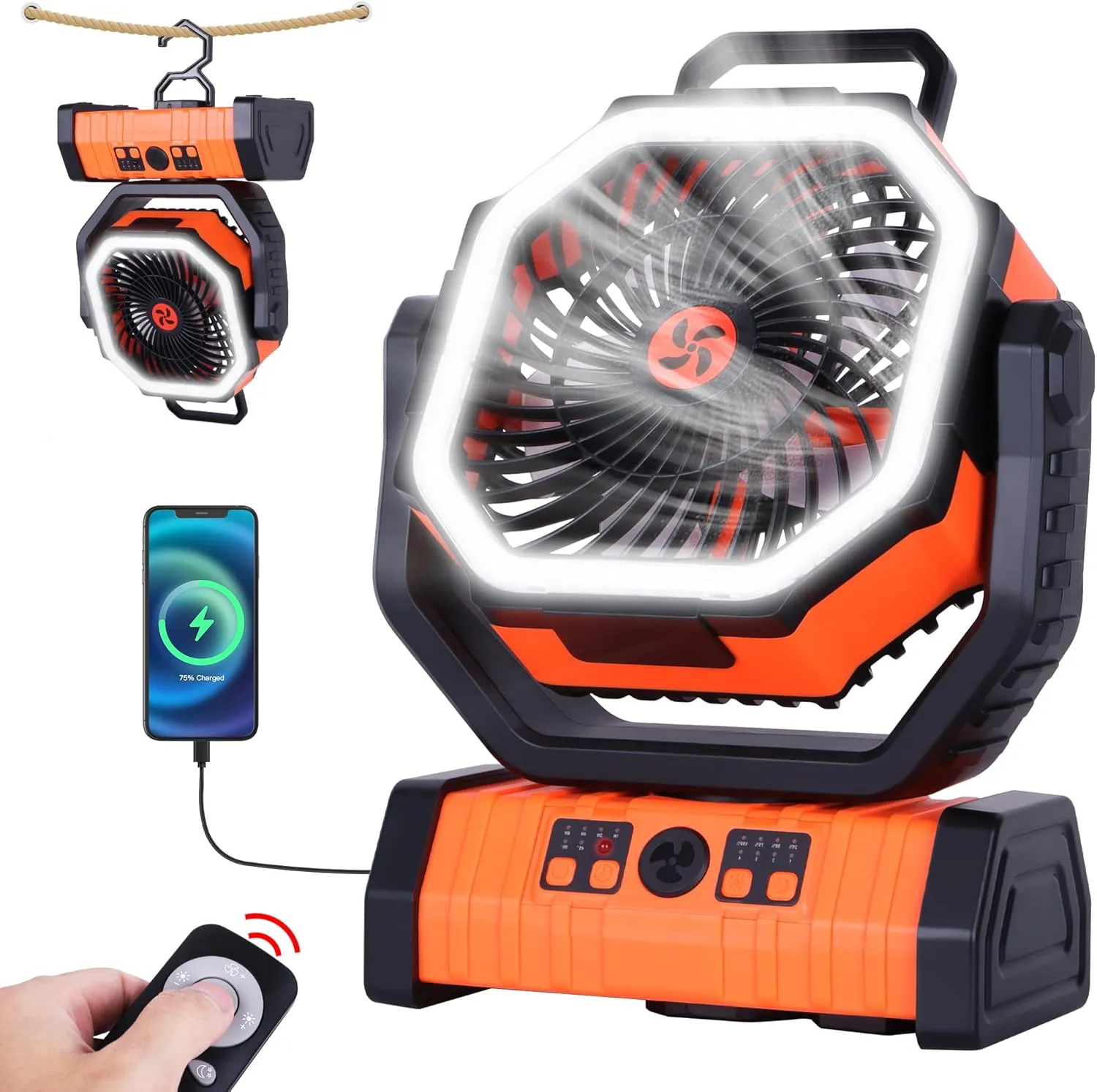 Camping Fan with LED Light and Powerful 20000mAh Power Bank