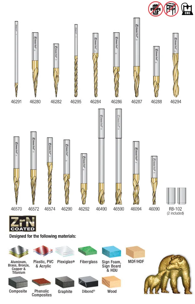 Carving Ball Nose & Flat Bottom CNC Router Bit Collection | 18 Piece | Set 1⁄8 & 1⁄4" Shank | AMS-143 | 738685331439