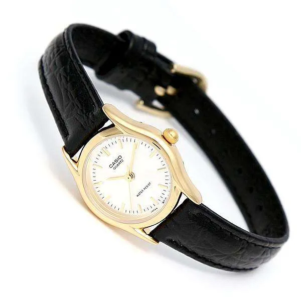 Casio LTP-1094Q-7ARDF Black Leather Strap Watch for Women