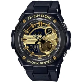 Casio Men's Watch - G-Shock Gold and Black Ana-Digi Dial Resin Strap | GST210B-1A9