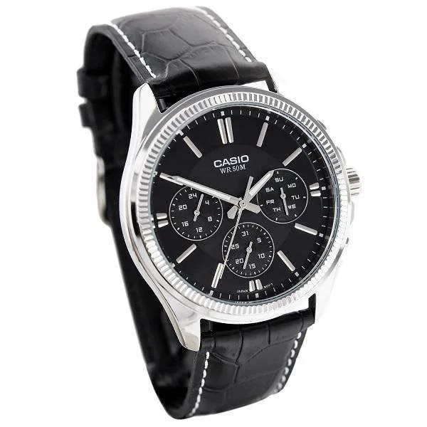 Casio MTP-1375L-1A Black Leather Strap Watch for Men