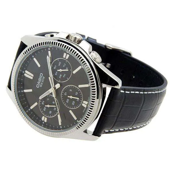 Casio MTP-1375L-1A Black Leather Strap Watch for Men