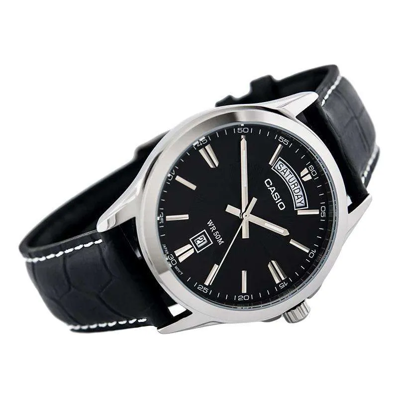 Casio MTP-1381L-1AVDF Black Leather Watch for Men