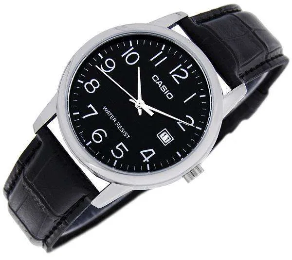 Casio MTP-V002L-1B Black Leather Watch for Men