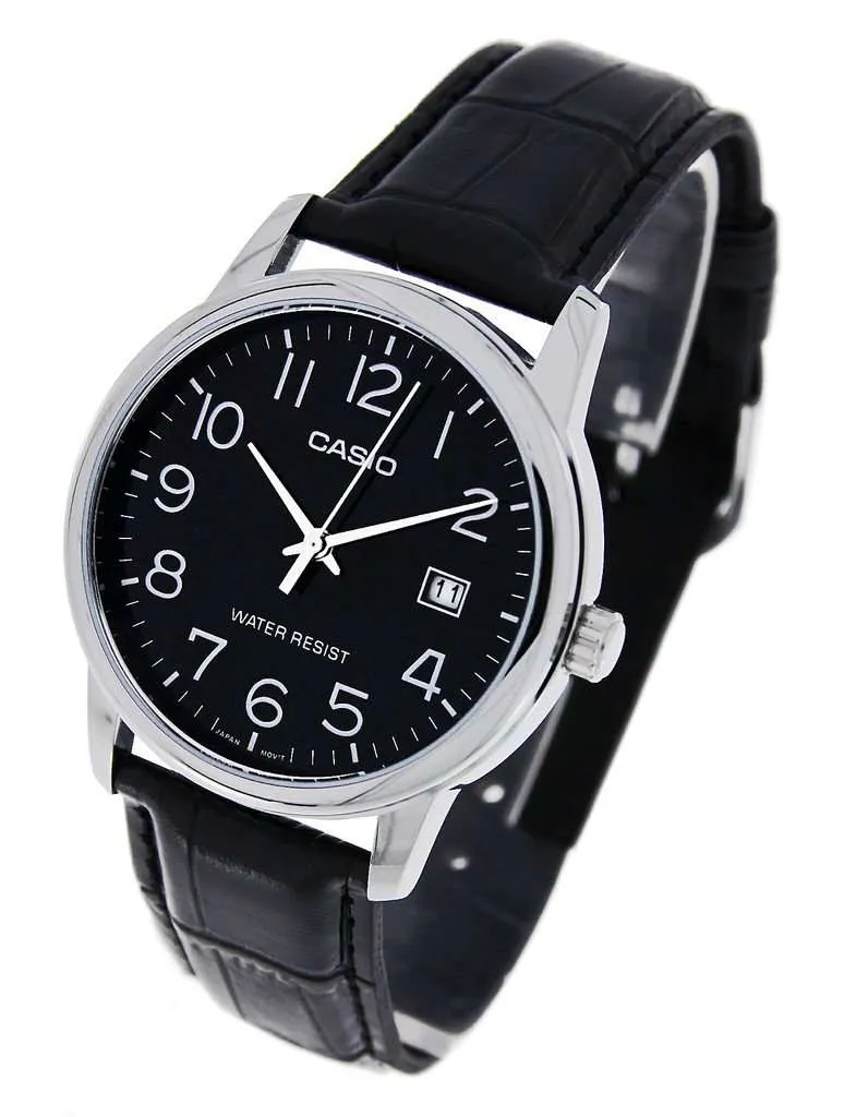 Casio MTP-V002L-1B Black Leather Watch for Men