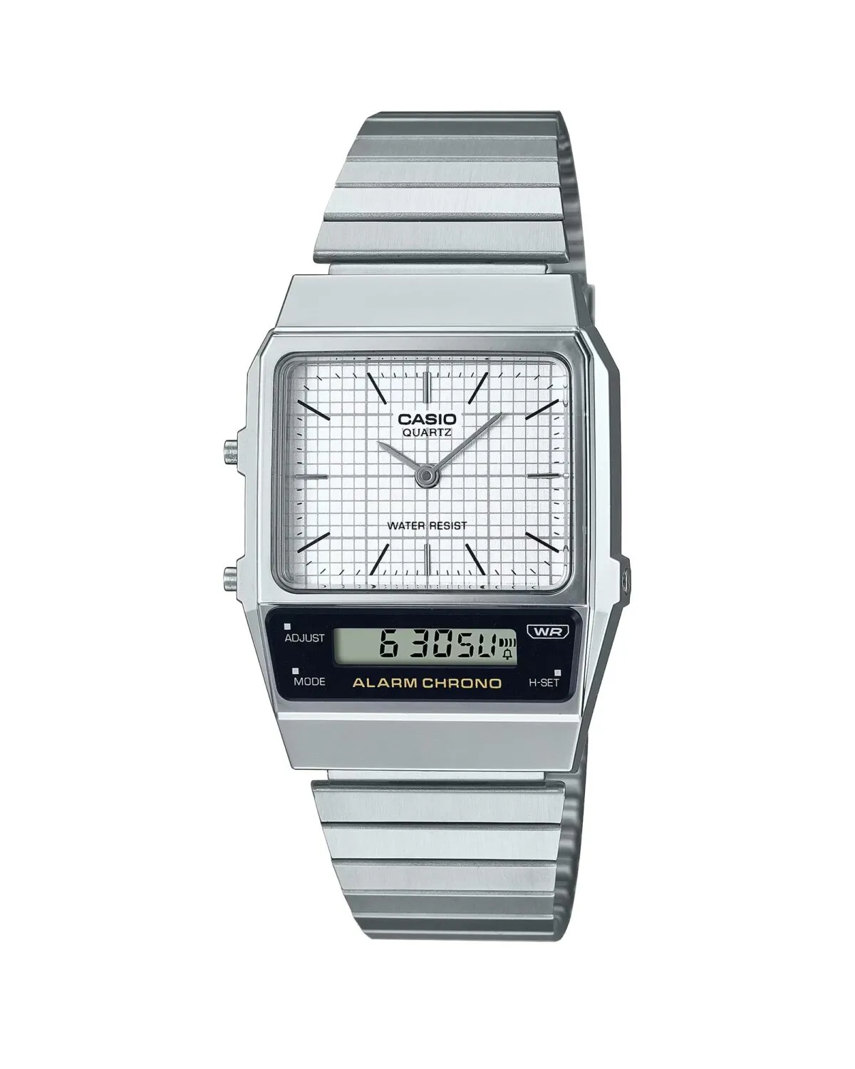 Casio Watch Vintage White Dual Time Steel Flat Link AQ-800E-7ADF