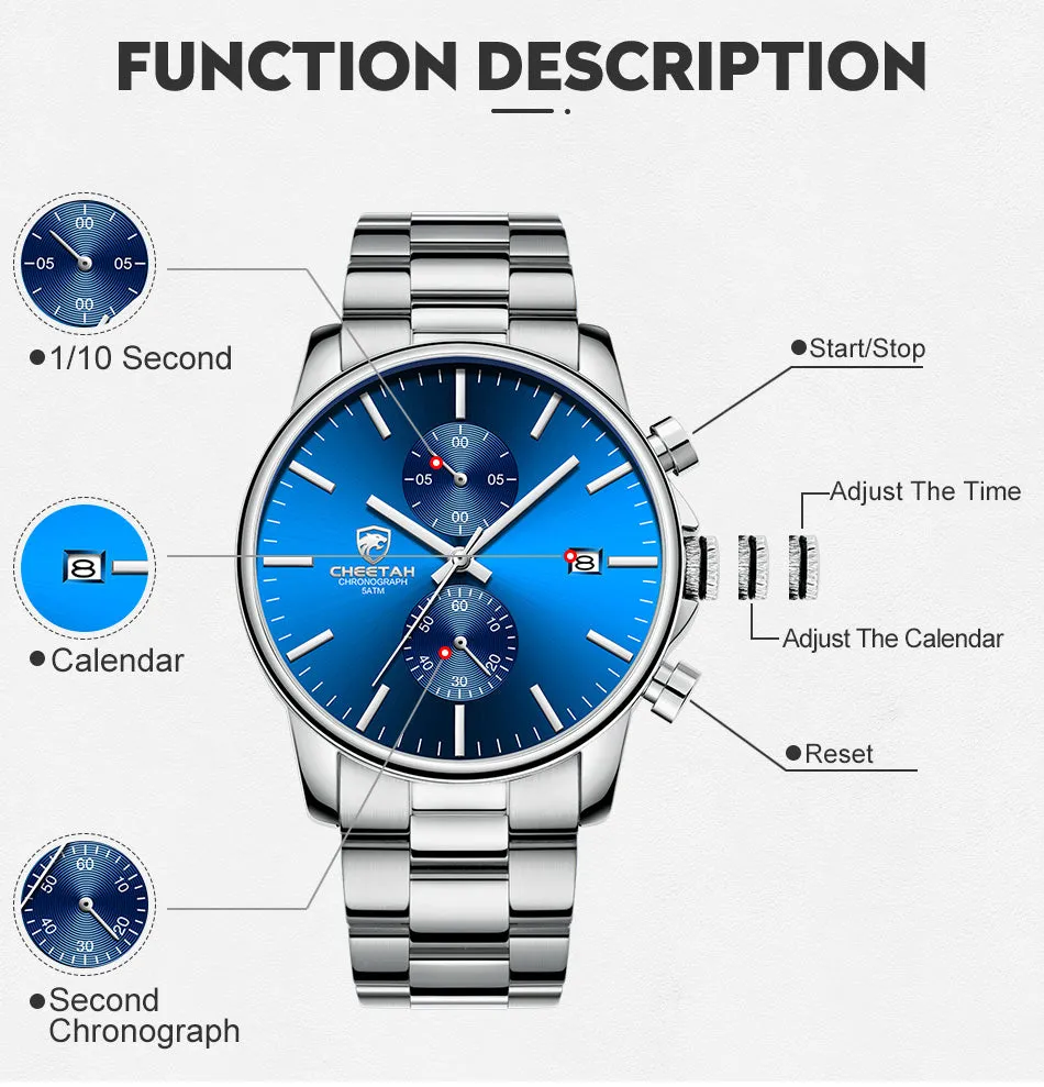 CHEETAH CH1604 ARISTO S9 - Blue Face Silver Chronograph Watch