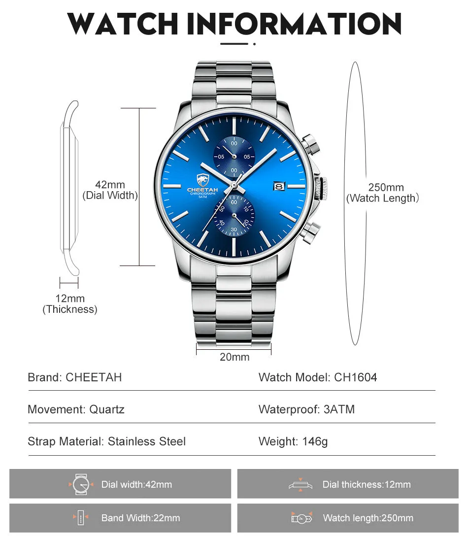 CHEETAH CH1604 ARISTO S9 - Blue Face Silver Chronograph Watch