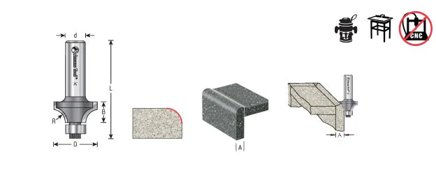 Corner Round Router Bit | 2 Dia x 1" x 3⁄4 Radius x 1⁄2 Shank | 57141 | 738685571415