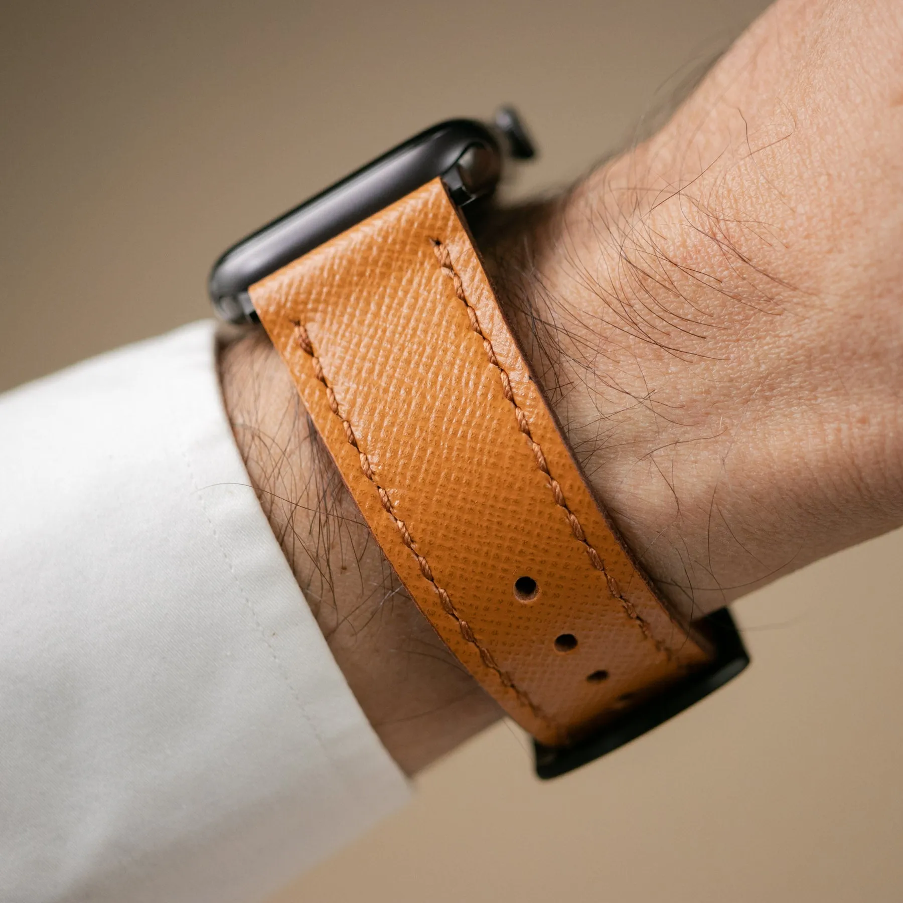 Custom Made Apple Watch Strap - Caramel Saffiano