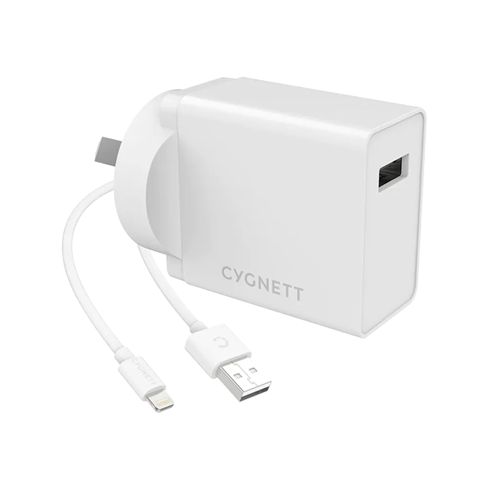 Cygnett 12W Wall Charger   Lightning to USB-A Cable White