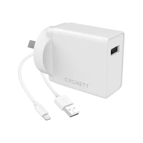 Cygnett 12W Wall Charger   Lightning to USB-A Cable White