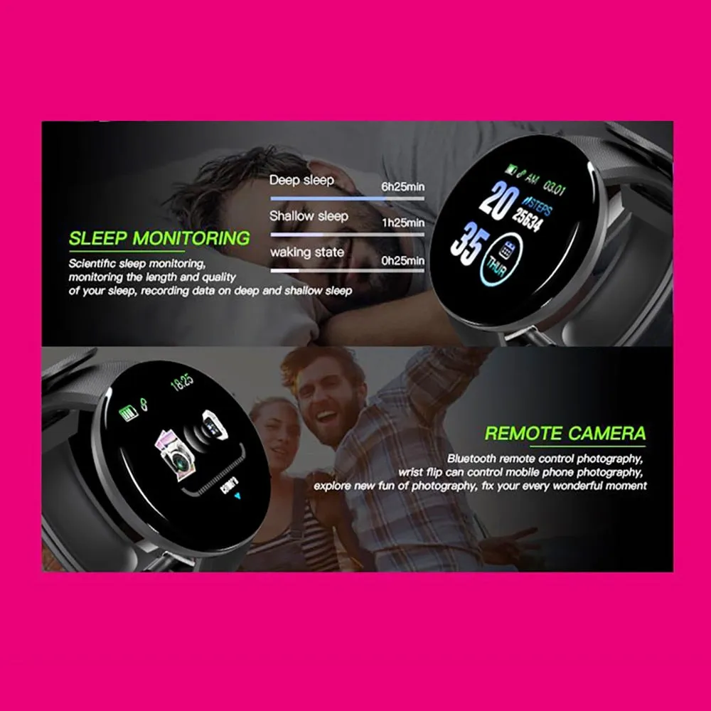 D18 Smart Fitness Watch with HR & BP Tracker, Pedometer, Call & Msg Notifications and more