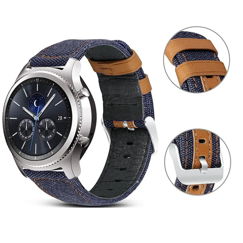 Denim & Leather Watch Straps Compatible with the Garmin Vivoactive 4