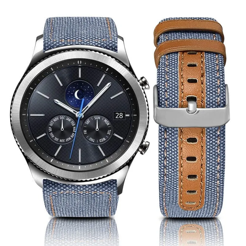 Denim & Leather Watch Straps Compatible with the Garmin Vivoactive 4