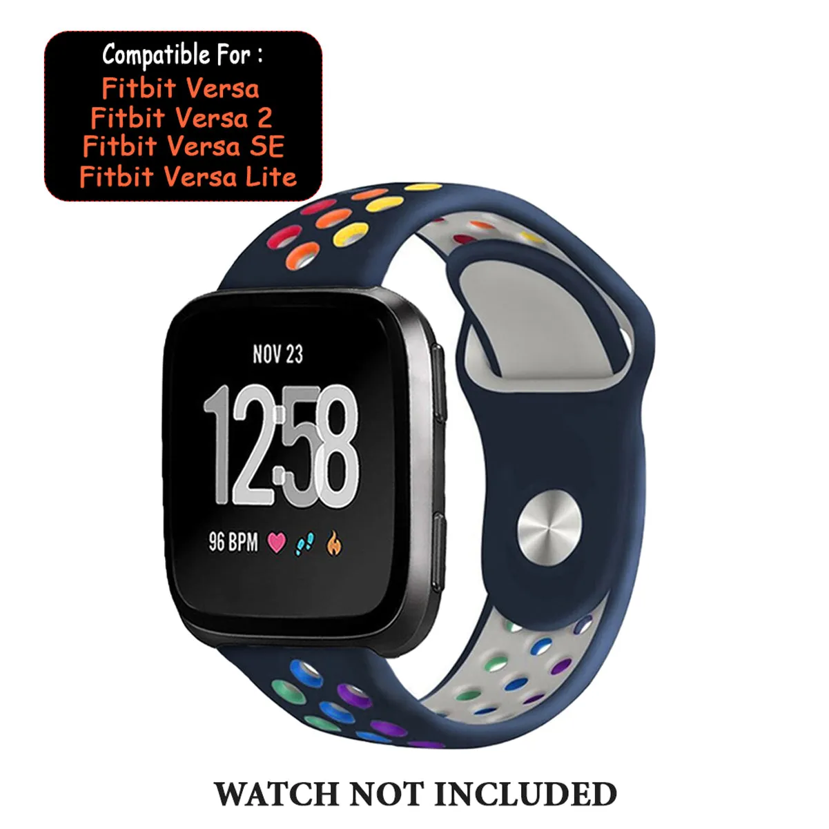 Dotted Silicone Strap for Fitbit Versa/Fitbit Versa 2/Fitbit Versa Lite Edition- Dark Blue Rainbow