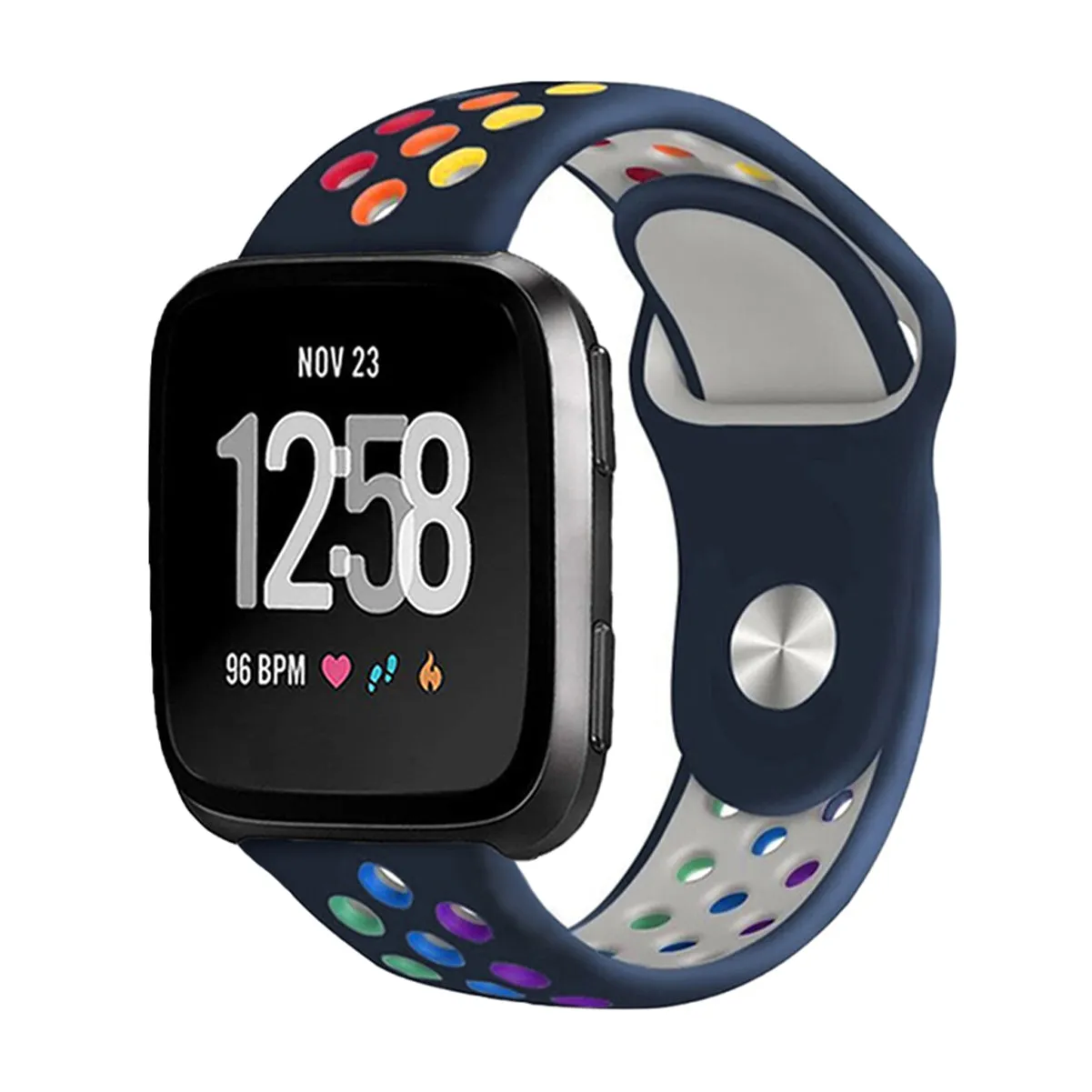 Dotted Silicone Strap for Fitbit Versa/Fitbit Versa 2/Fitbit Versa Lite Edition- Dark Blue Rainbow