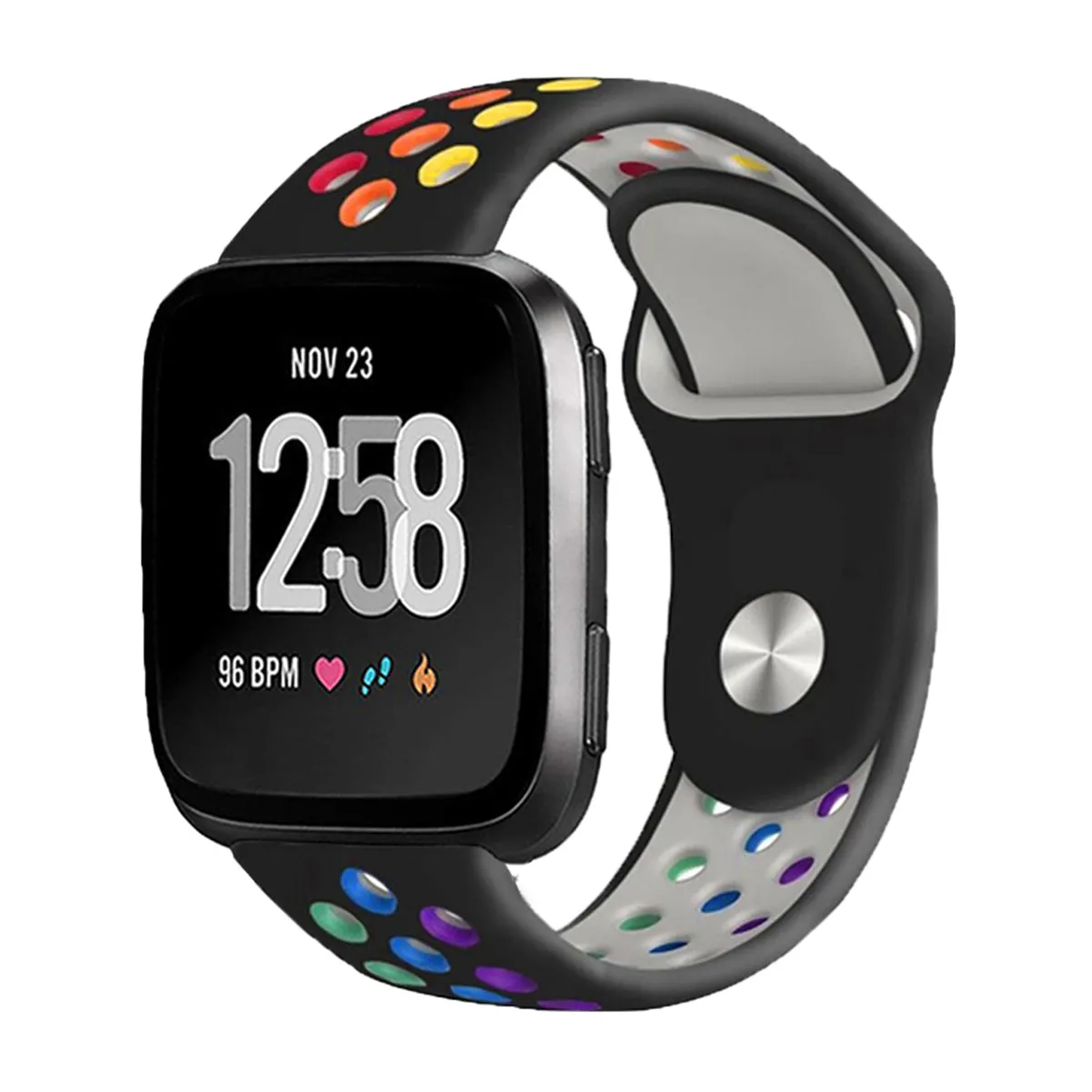 Dotted Silicone Strap for Fitbit Versa/Fitbit Versa 2/Fitbit Versa Lite Edition- Dark Blue Rainbow